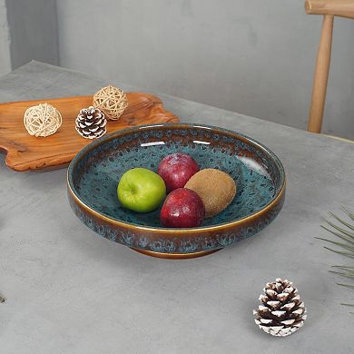 Large Peacock Ceramic Footed Fruit Bowl: Decorative for Kitchen or Dining Room