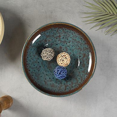 Large Peacock Ceramic Footed Fruit Bowl: Decorative for Kitchen or Dining Room