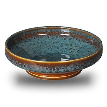 Large Peacock Ceramic Footed Fruit Bowl: Decorative for Kitchen or Dining Room