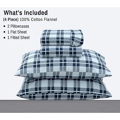 Flannel Sheets Queen Size - 100% Cotton Double Brushed Bed Sheets, Deep Pockets 16 Inches Queen