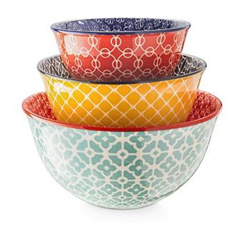 Colorful Ceramic Mixing Bowls: Vibrant Patterns, Nesting Sizes, Perfect for Cooking, Baking, Serving