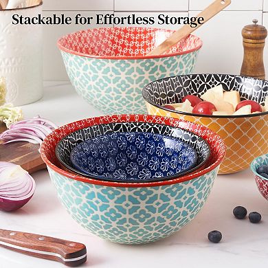 Colorful Ceramic Mixing Bowls: Vibrant Patterns, Nesting Sizes, Perfect for Cooking, Baking, Serving