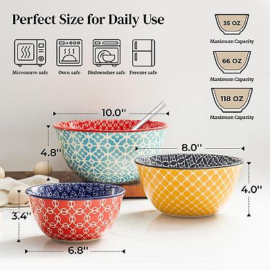 Colorful Ceramic Mixing Bowls: Vibrant Patterns, Nesting Sizes, Perfect for Cooking, Baking, Serving