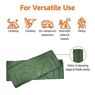 40°F Cold Weather Double Sleeping Bag, Queen Size XL 87"x59", Olive Green