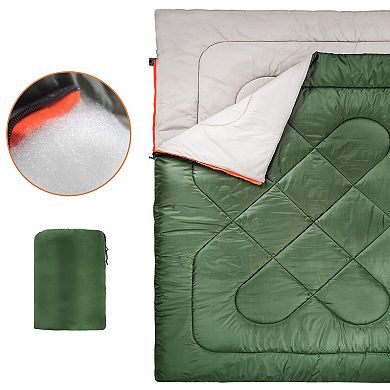 40°F Cold Weather Double Sleeping Bag, Queen Size XL 87"x59", Olive Green