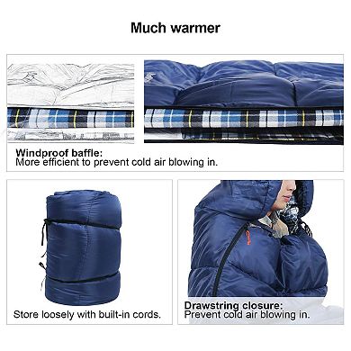Adult Flannel Sleeping Bag: Comfortable, Cotton, Detachable Hood, Multiple Colors, Camping