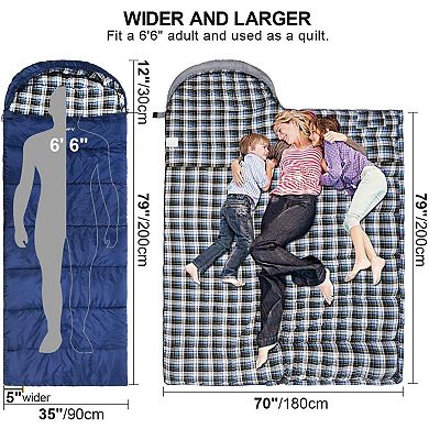 Adult Flannel Sleeping Bag: Comfortable, Cotton, Detachable Hood, Multiple Colors, Camping