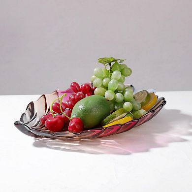 Hand Painted Crystal Glass Leaf Bowl - 12.2" Diameter Eco-friendly Decor for Serving