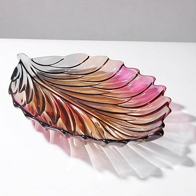 Hand Painted Crystal Glass Leaf Bowl - 12.2" Diameter Eco-friendly Decor for Serving