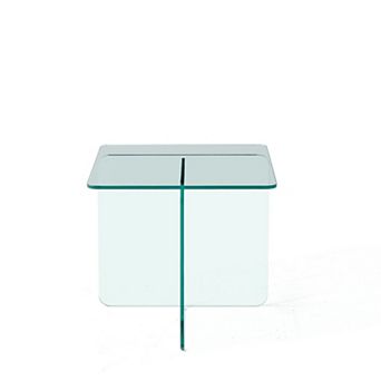 HomeRoots 16" Clear Glass Square Cross Legs End Table