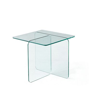 HomeRoots 16" Clear Glass Square Cross Legs End Table