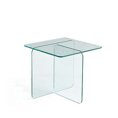 HomeRoots 16" Clear Glass Square Cross Legs End Table
