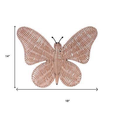 HomeRoots 14" X 18" Natural Butterfly Rattan Hanging Dimensional Sculpture