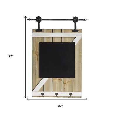 HomeRoots 27" X 20" Black And Brown Wood Hanging Chalkboard With Hooks