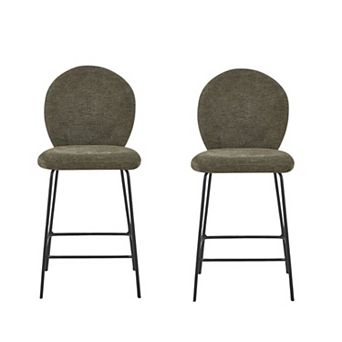 HomeRoots Set of Two 26" Green and Black Fabric and Metal Counter Height Bar Chairs