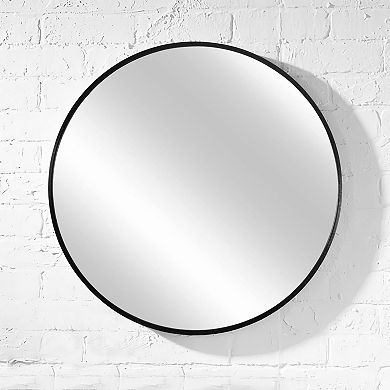 HomeRoots 24" Black Round Framed Accent Mirror