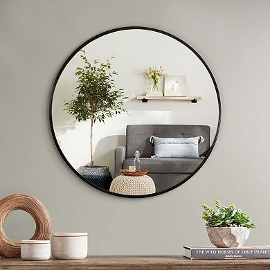 HomeRoots 24" Black Round Framed Accent Mirror
