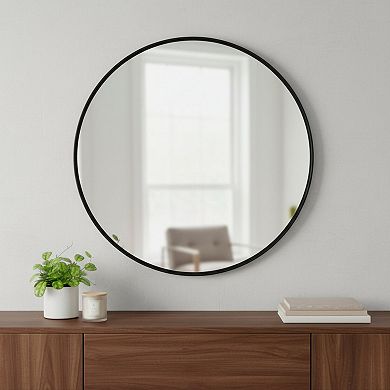 HomeRoots 24" Black Round Framed Accent Mirror