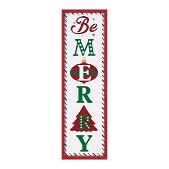 HomeRoots 30" X 9" Green Red And White Christmas Be Merry Iron Hanging Wall Decor