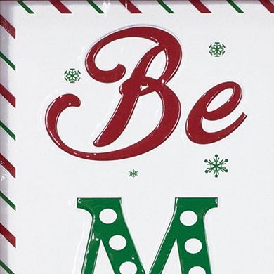 HomeRoots 30" X 9" Green Red And White Christmas Be Merry Iron Hanging Wall Decor