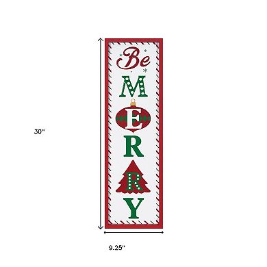 HomeRoots 30" X 9" Green Red And White Christmas Be Merry Iron Hanging Wall Decor