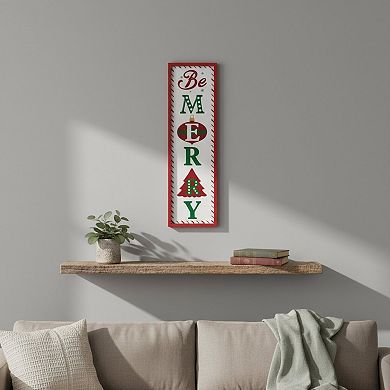 HomeRoots 30" X 9" Green Red And White Christmas Be Merry Iron Hanging Wall Decor