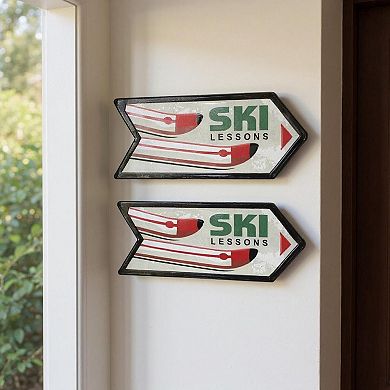 HomeRoots Set of Two Black Red And White Ski Lessons Metal Hanging Wall Decor