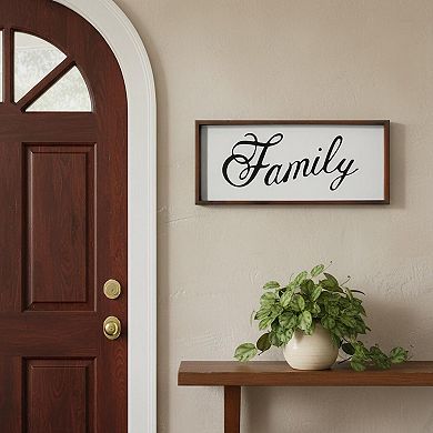 HomeRoots 12" X 28" Brown And White Family Wood Wall Decor