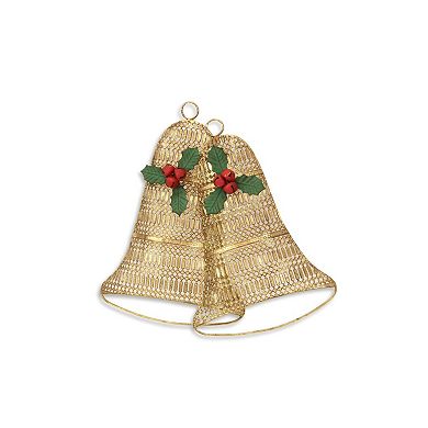HomeRoots 14" X 14" Gold Metal Christmas Bells Hanging Dimensional Sculpture