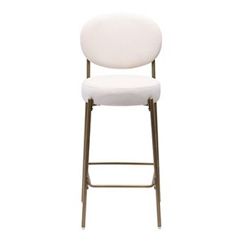HomeRoots Set of Two 29" White and Gold Velvet and Metal Low Back Bar Height Bar Chairs
