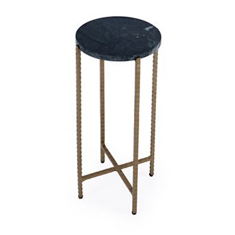 HomeRoots 21" Green and Gold Marble and Iron Drink Size Round End Table