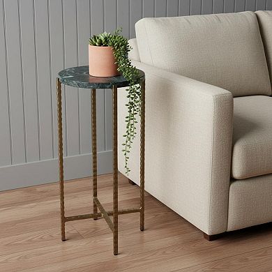 HomeRoots 21" Green and Gold Marble and Iron Drink Size Round End Table