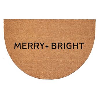 HomeRoots 24" X 36" Brown And Black Christmas Merry and Bright Semi Circle Outdoor Coir Door Mat