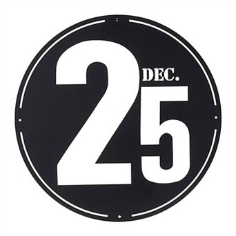 HomeRoots 24" X 24" Black Christmas Dec 25th Iron Circle Hanging Wall Decor