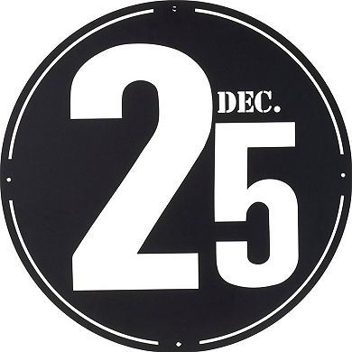 HomeRoots 24" X 24" Black Christmas Dec 25th Iron Circle Hanging Wall Decor