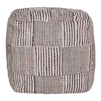 HomeRoots 18" Brown Cotton Cube Geometric Pouf Ottoman