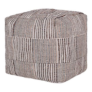 HomeRoots 18" Brown Cotton Cube Geometric Pouf Ottoman