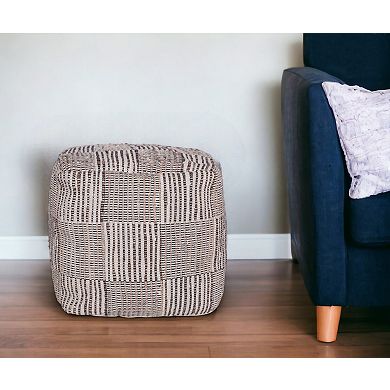 HomeRoots 18" Brown Cotton Cube Geometric Pouf Ottoman