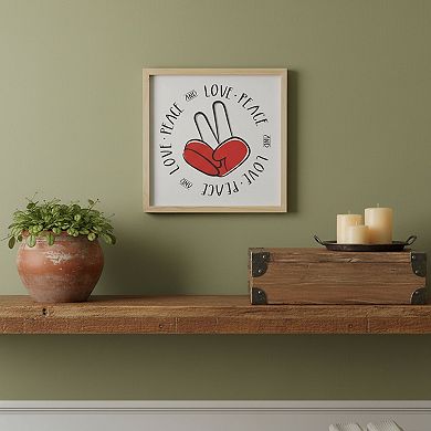 HomeRoots 12" X 12" White Red And Black Love Peace Wood Square Wall Decor