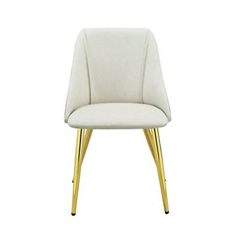 HomeRoots Set of Two White and Gold Upholstered Faux Leather And Metal Dining Side Chairs