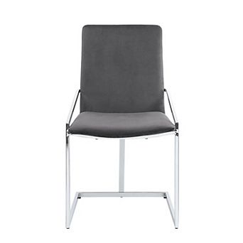 HomeRoots Set of Two Gray and Silver Upholstered Velvet And Metal Dining Side Chairs