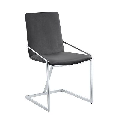 HomeRoots Set of Two Gray and Silver Upholstered Velvet And Metal Dining Side Chairs