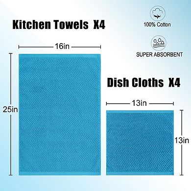 8 pieces of 400g/m² cotton kitchen towels and dishcloths, super absorbent