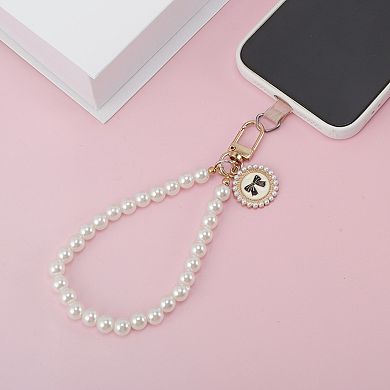 Stylish Bow Faux Pearl Phone Charm in Beige for Hands-Free 1Pc