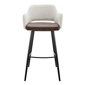 HomeRoots 30" Ivory Brown And Black Boucle Faux Leather And Steel Bar Height Swivel Bar Chair