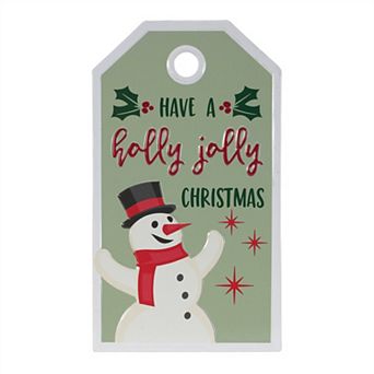 HomeRoots 16" X 9" Green And White Metal Christmas Snowman Hanging Wall Decor