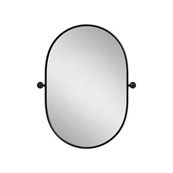HomeRoots 32" Black Aluminum Oval Adjustable Tilting Framed Accent Mirror