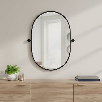 HomeRoots 32" Black Aluminum Oval Adjustable Tilting Framed Accent Mirror