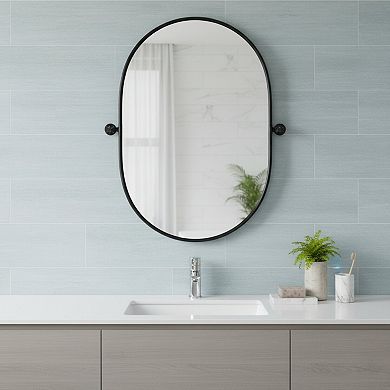 HomeRoots 32" Black Aluminum Oval Adjustable Tilting Framed Accent Mirror