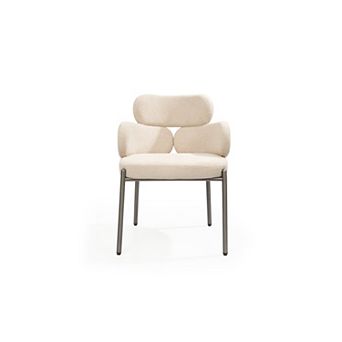 HomeRoots Beige and Gunmetal Boucle and Steel Dining Arm Chair